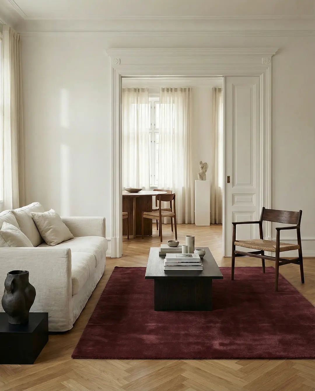 Classic Collection Solid Burgundy wool rug - lifestyle - The Slow Store